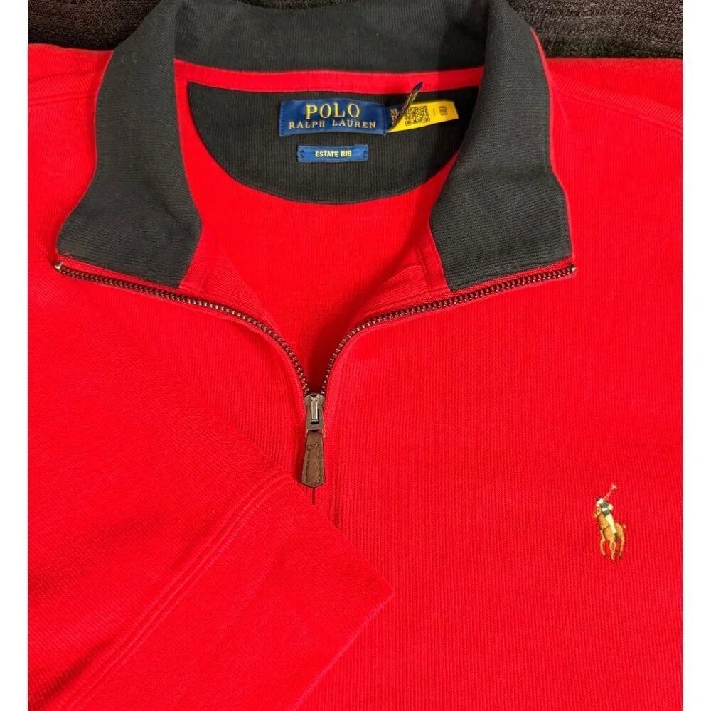 Polo Ralph Lauren X-L Red Estate Rib Quarter Zip Pullover Flesh Pony Preppy